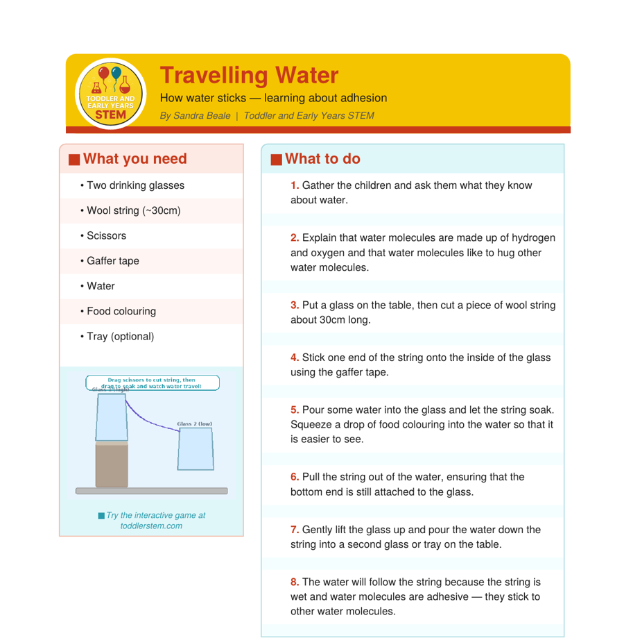 Travelling Water instruction sheet